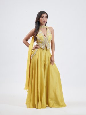 Lime Yellow Tissue Palazzo - image 2