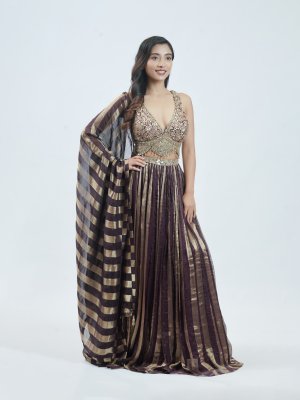 Deep Purple Tissue Party Wear Lehenga - image 2