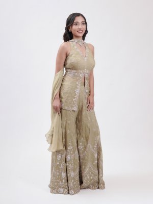Olive Green Soft Organza Palazzo Set - image 1
