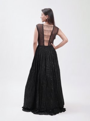 Black Crushed Chiffon Party Gown - image 4