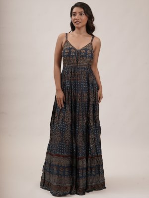 Navy Blue Modal Silk Printed Anarkali Set  - image 1