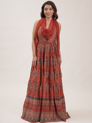 Brick Red Modal Silk Anarkali Set - image 3