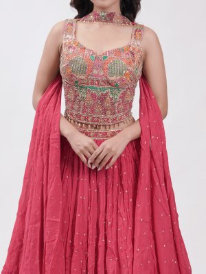 Red Chiffon Lehenga - image 2