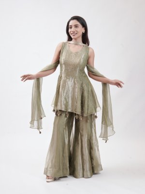 Olive Green Tissue Palazzo   - image 1