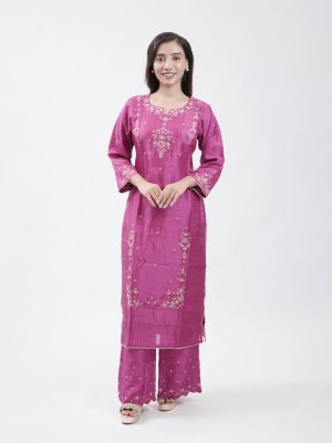 Purple Pink Tussar Straight Pant     - image 2
