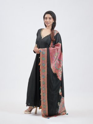 Black Chanderi Silk Straight Pant - image 2