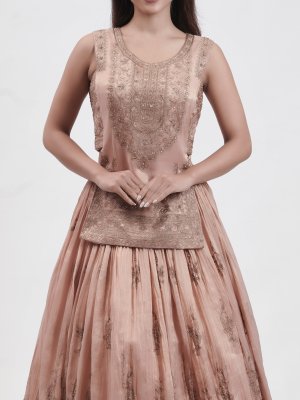Peach Tissue Leaf-Neck Lehenga - image 3