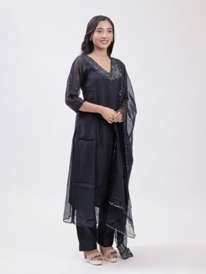Navy Blue Chanderi Kurta Set  - image 1