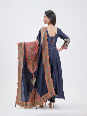 Navy Blue Chanderi Silk Straight Pant - image 4