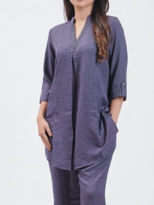 Grape Georgette Crepe Straight Pant - image 3