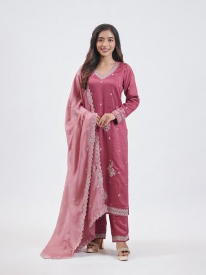 Mauve Raw Silk Straight Pant - image 1