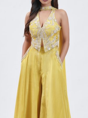 Lime Yellow Tissue Palazzo - image 3