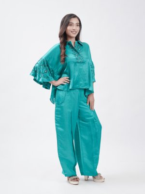 Ananda Blue Satin Dhoti - image 2