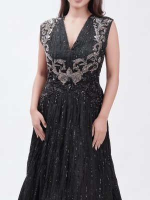 Black Crushed Chiffon Party Gown - image 3