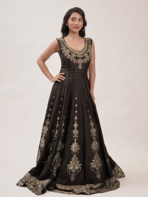 Black Chanderi Silk Anarkali  - image 1
