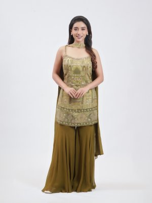 Olive Green Crepe Palazzo - image 1