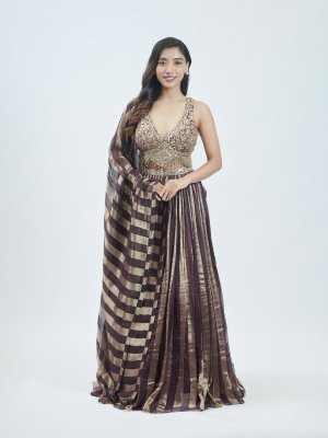 Deep Purple Tissue Party Wear Lehenga - image 1