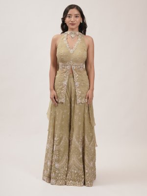 Olive Green Soft Organza Palazzo Set - image 1