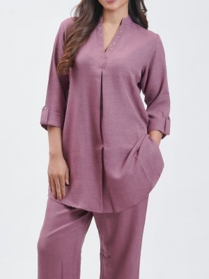 Red Violet Georgette Crepe Straight Pant - image 3
