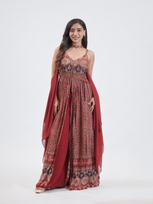 Maroon Modal Silk Palazzo - image 2