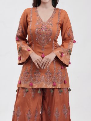 Bright Orange Chanderi Palazzo  - image 3
