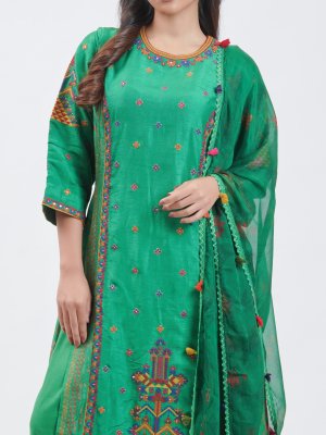 Leaf Green Raw Silk Straight pant - image 3