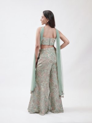 Teal Blue Satin Crepe Palazzo - image 4