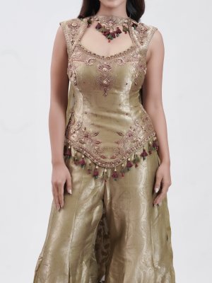 Olive Green Banarasi Palazzo - image 3