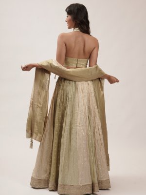 Tri-Colour Green Tissue Lehenga  - image 2