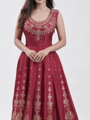 Maroon Chanderi Straight Pant - image 3