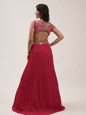 Hot Pink Crushed Chiffon Anarkali  - image 2