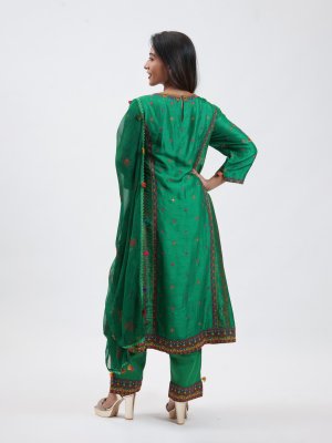 Leaf Green Raw Silk Straight pant - image 4