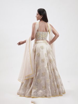 Half-White Organza Embroidered Lehenga - image 4