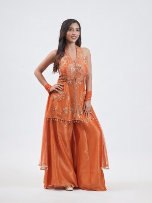 Flame Orange Tissue Palazzo - image 2