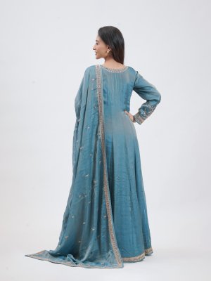 Greyish Blue Tissue Party Gown - image 4