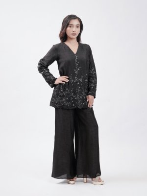 Black Raw Silk Palazzo - image 2