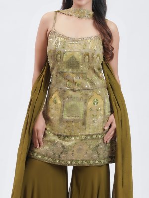 Olive Green Crepe Palazzo - image 3