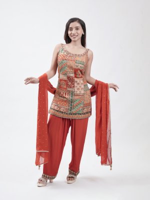 Flame Orange Georgette Palazzo - image 1