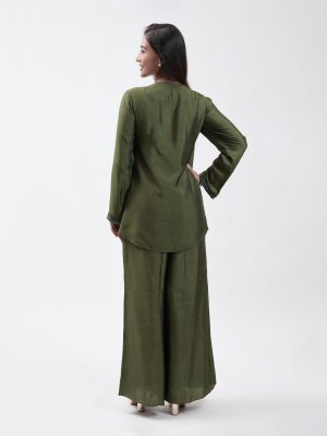Olive Green Raw Silk Palazzo  - image 4
