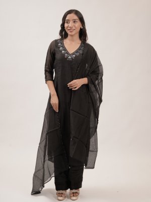 Black Chanderi Kurta Set  - image 1