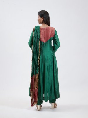 Forest Green Chanderi Silk Straight Pant - image 4