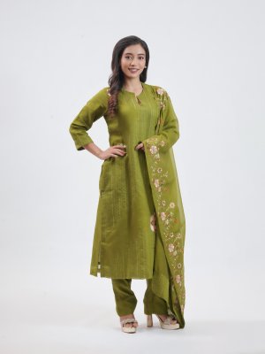 Forest Green Mul Chanderi Salwar Set - image 2