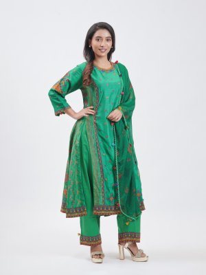 Leaf Green Raw Silk Straight pant - image 2