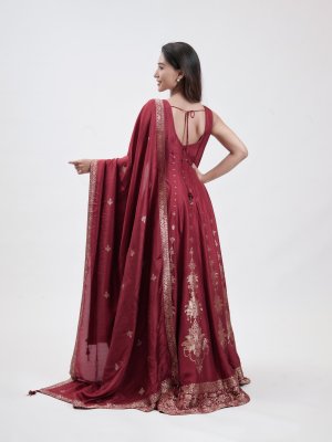 Maroon Chanderi Straight Pant - image 4