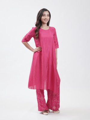 Rani Pink Raw Silk Kurta  - image 2