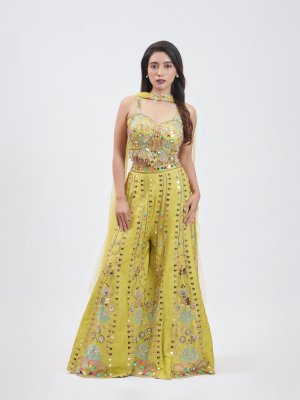  Neon Green Raw Silk plazzo - image 1