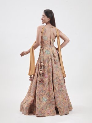 Mustard Crepe Floral Embroidered Lehenga - image 4