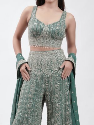 Rama Green Georgette Palazzo - image 3