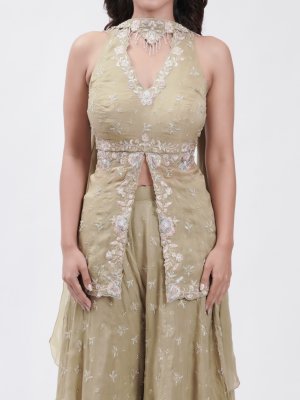 Olive Green Soft Organza Palazzo Set - image 2