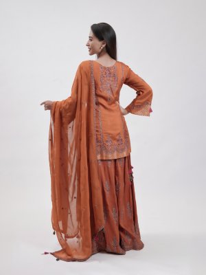 Bright Orange Chanderi Palazzo  - image 4